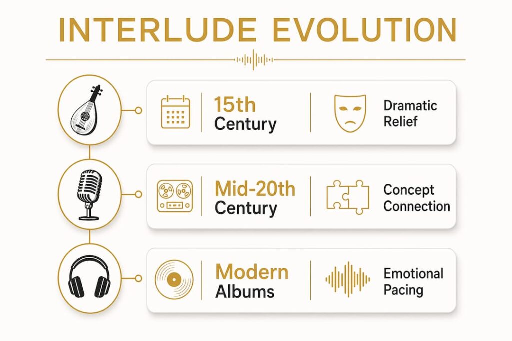 Infographic explaining historical evolution of music interludes