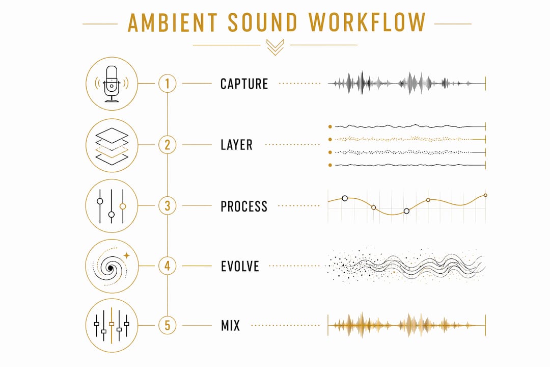 Infographic showing steps of ambient sound design workflow