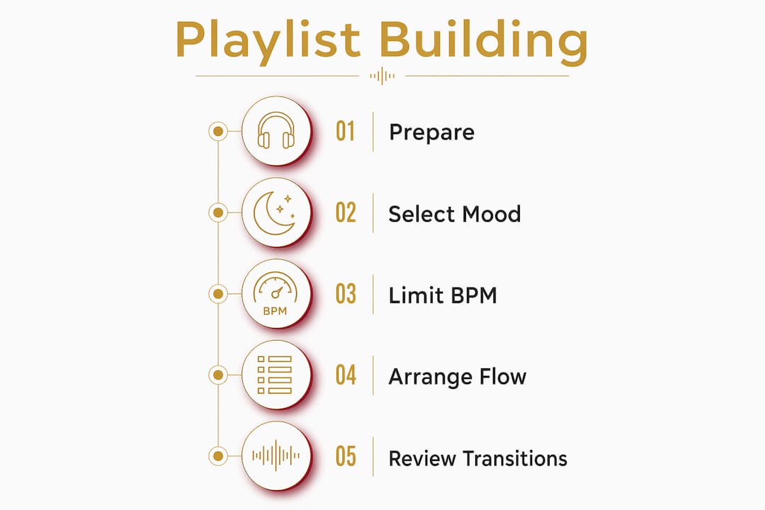 Infographic showing playlist building steps for night drive