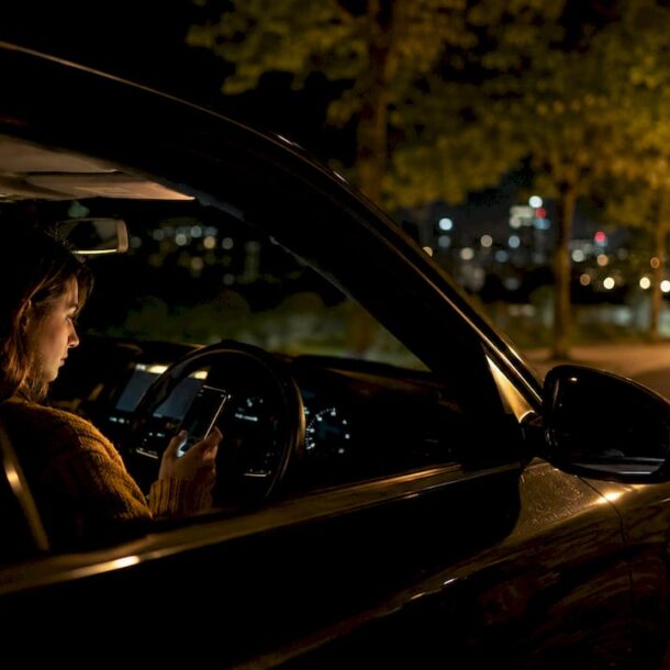Driver selecting music for night drive