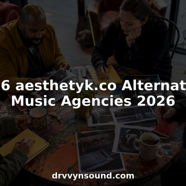 Music agency team collaborating on projects at studio table