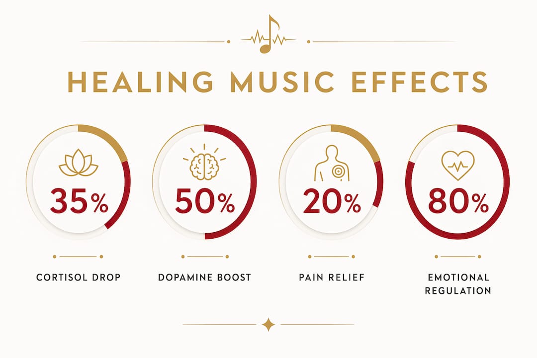 Infographic showing healing music effects statistics