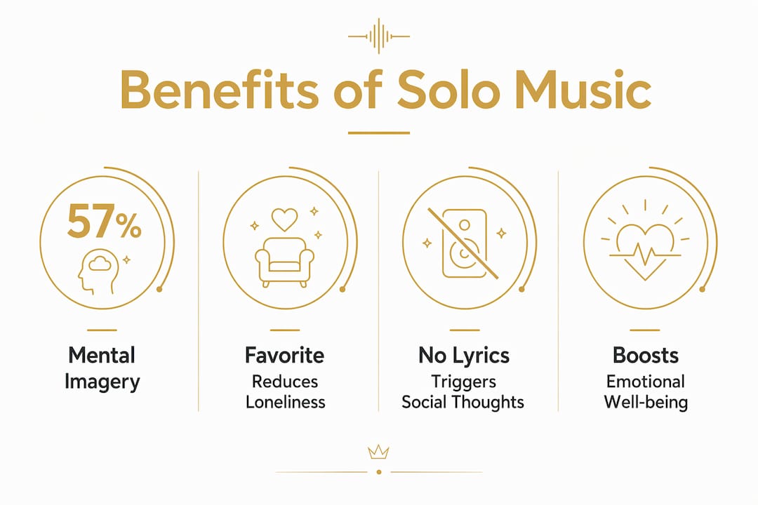 Infographic illustrating key solitary music listening benefits