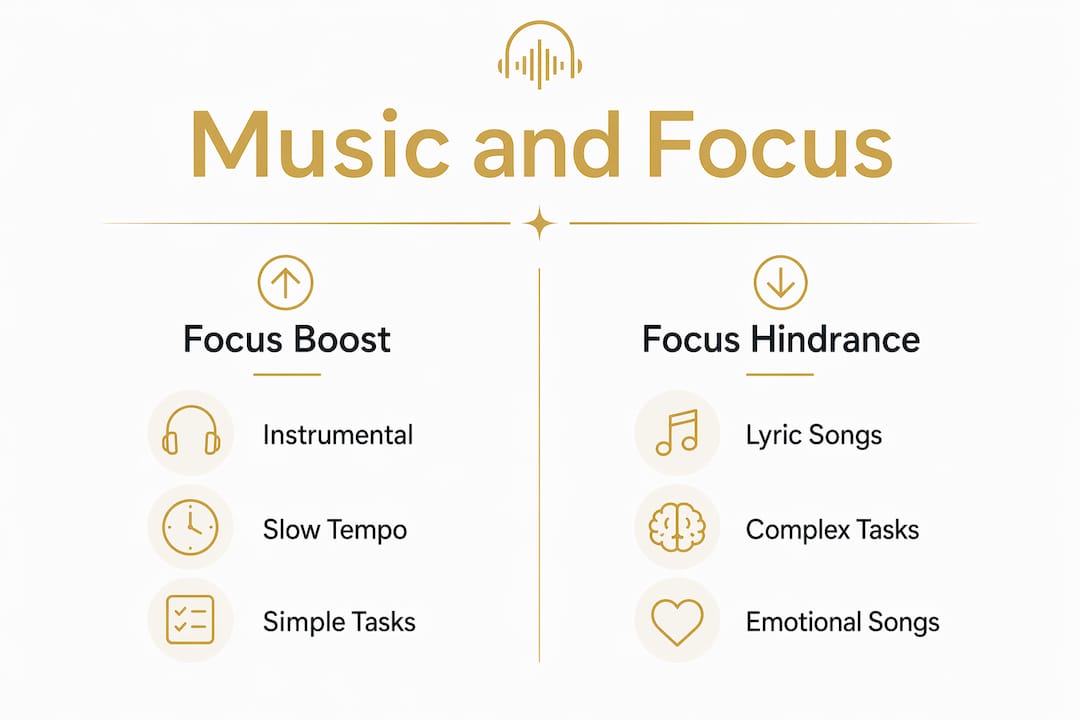 Infographic comparing music types and task focus
