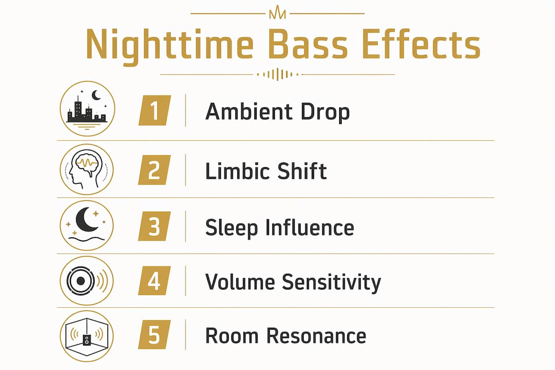 Infographic illustrating nighttime bass frequency effects