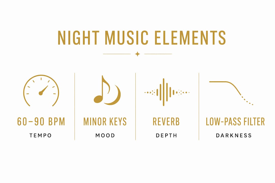 Infographic showing key production elements of night-themed music