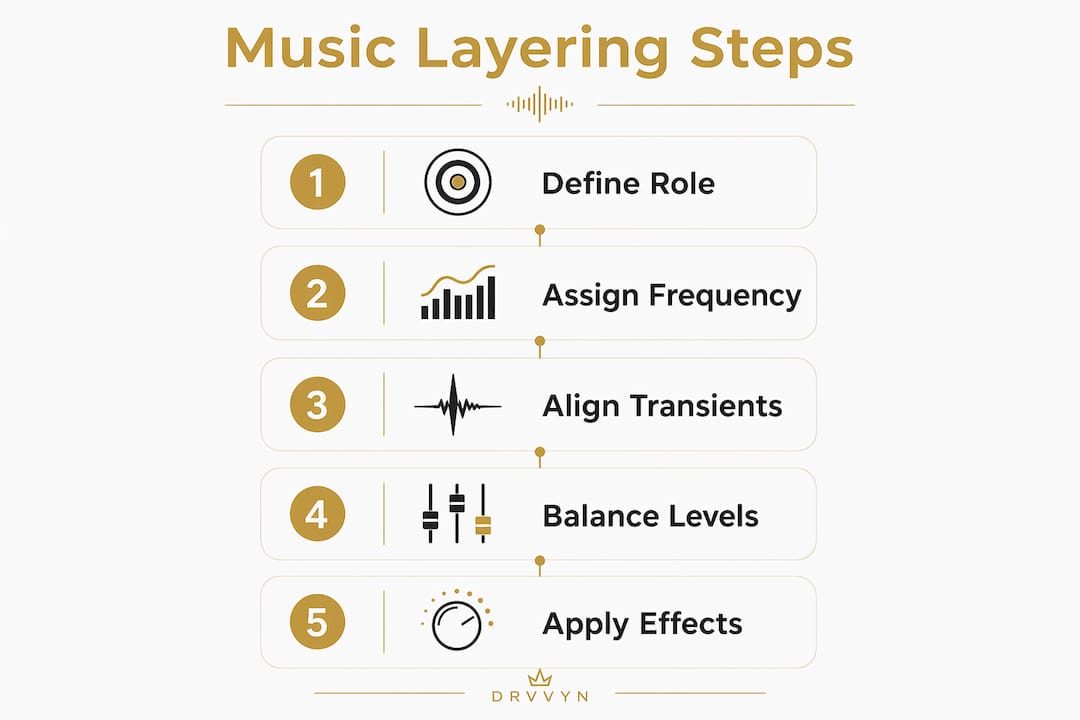 Infographic illustrating steps of music layering process