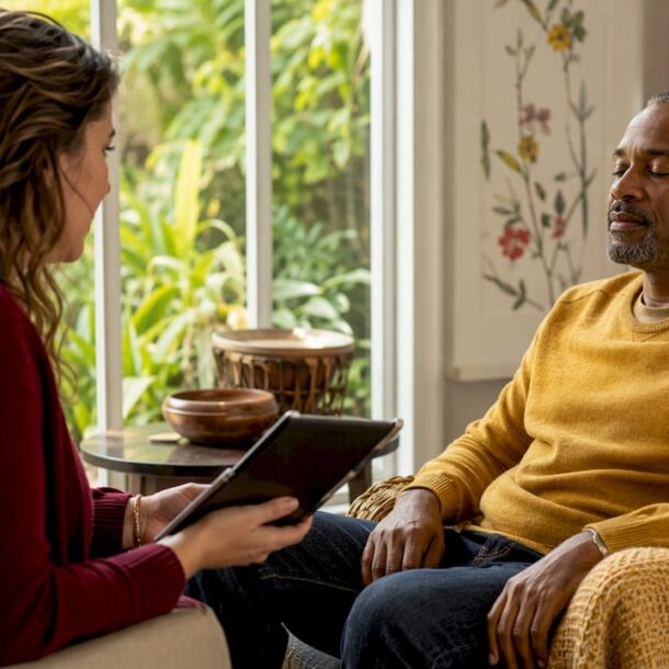 Music therapist guiding therapeutic listening session