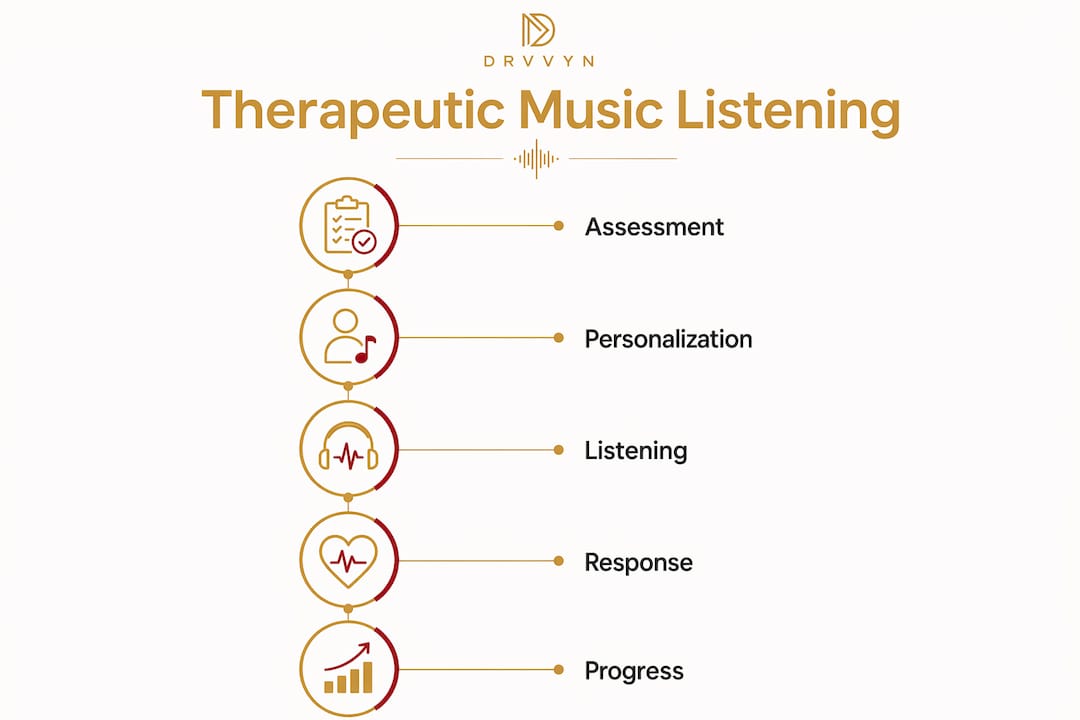 Infographic describing therapeutic music listening stages
