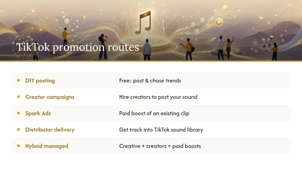 Five TikTok music promotion methods compared