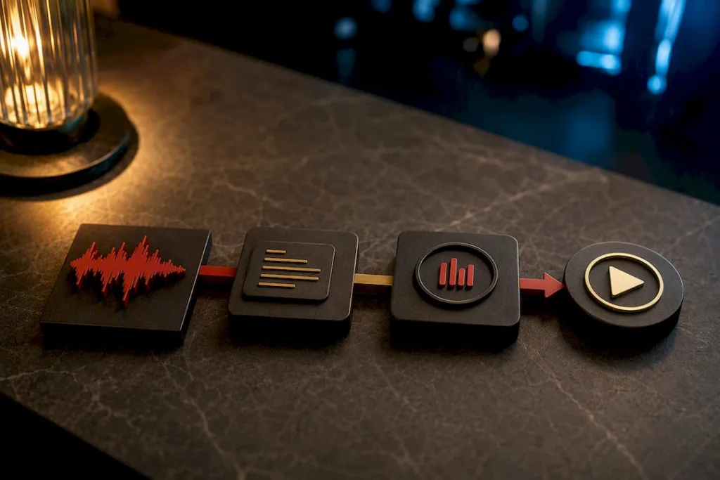 Music asset moving through rights recognition stages
