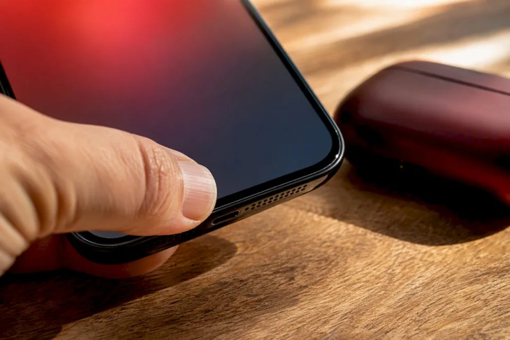 Hand testing audio on phone speaker