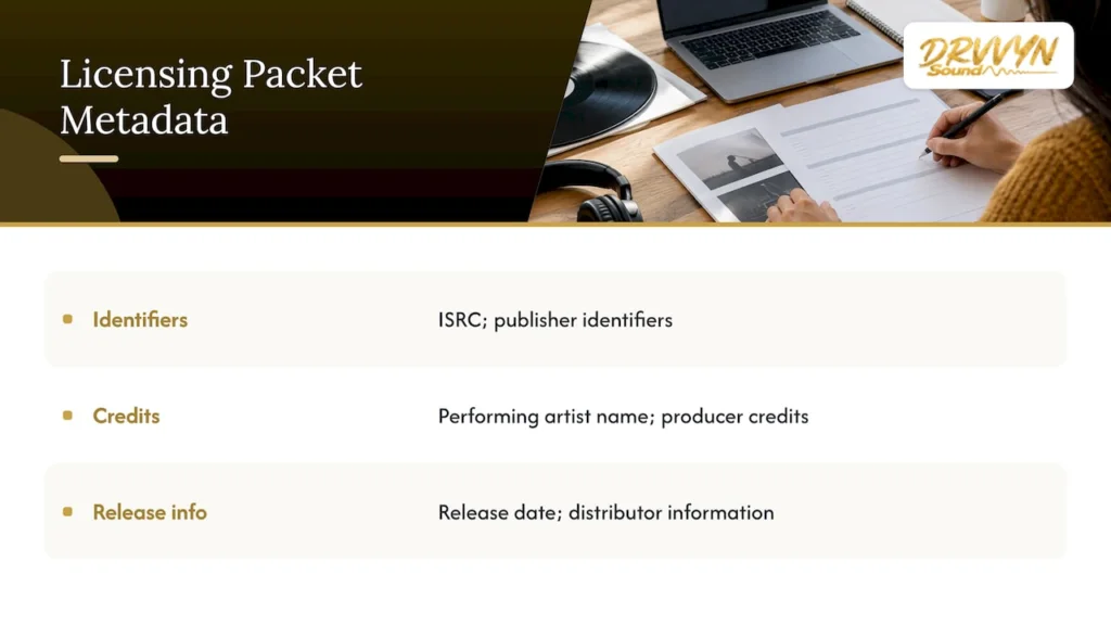 Six metadata fields for a licensing packet
